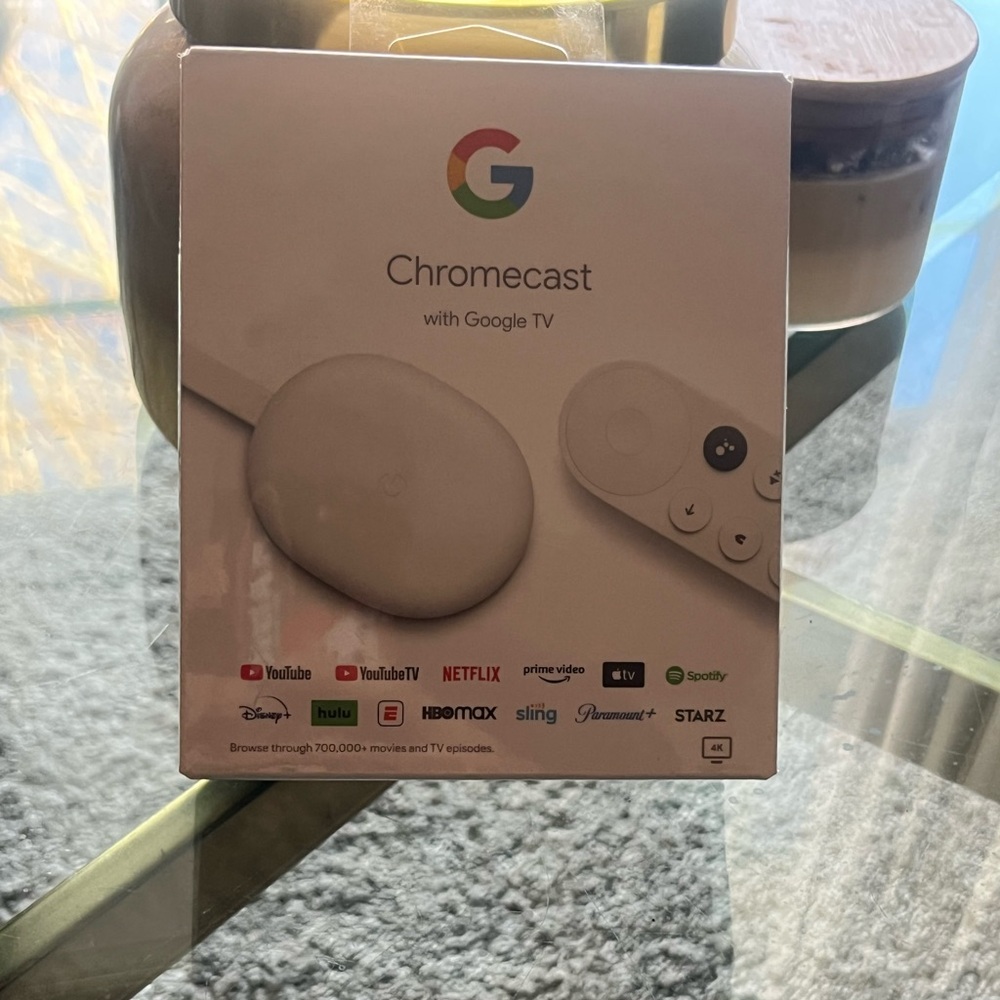 XhThe one cast with Google tv  . New in box “snow” Edition.